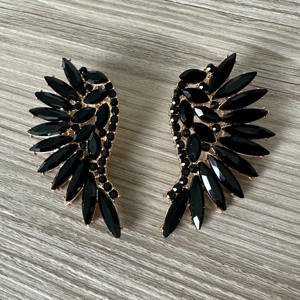 Vici Swan Crystal Drop Earrings in Black